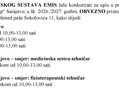 O D L U K A o intervjuu za kandidate koji se žele upisati u PRVI RAZRED  Opće-realne gimnazije i Srednje medicinske škole u sastavu  KŠC-a „Sv. Josip“ Sarajevo, u šk. 2026./2027. godini