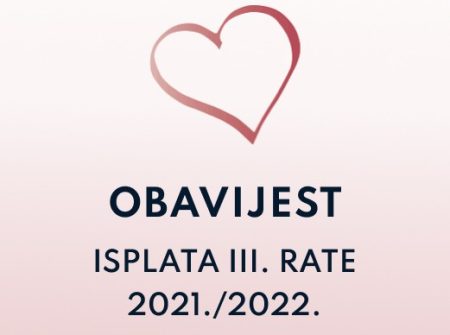 Isplata III. rate stipendija 2021./2022.