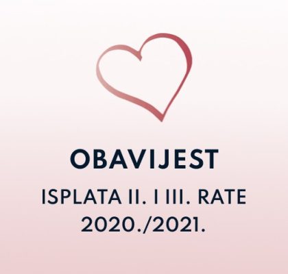 Isplata II. i III. rate stipendija 2020./2021.